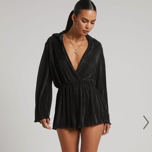 NEW Showpo Elowen Playsuit - Plisse Collared Long Sleeve Playsuit